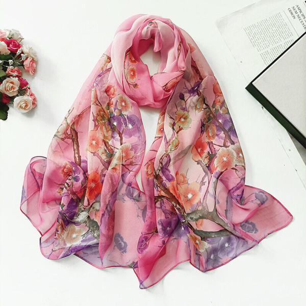 Kvinners lange skjerf, mykt silkesjal, damessjal, chiffon-sjal, tynt, pustende sjal Rose
