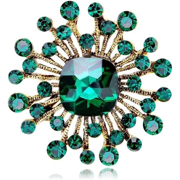 Vintage Simulerad Emerald Flower Brosch Pin för kvinnor Flickor Strass Kristall Blommor Laple Pin Clip Tröja Scarves Jackor Sjal Klänning
