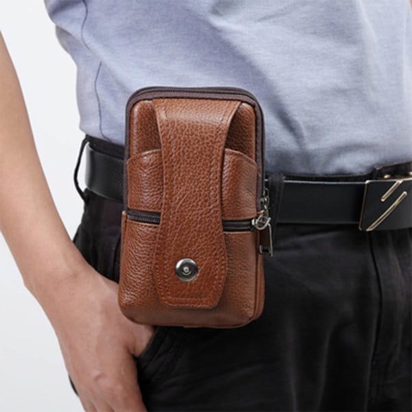 Läder midjeväska höftväska reseväska mobiltelefonficka för män yellow brown hooks and straps