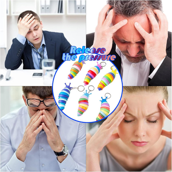 6 stk. Mini Fidget Slug Nøglering Legetøj, 3D Stretch Caterpillar Sensorisk Stress Relief Fleksibel Hånd Legetøj, Fest Favør Farverige Kæledyr Legetøj (Tilfældig Farve)