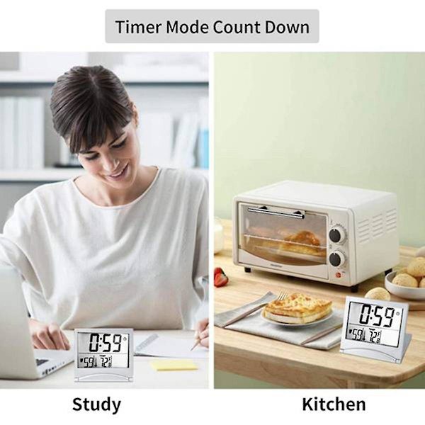 2 st digitala reseväckarklockor hopfällbar LCD-klocka med kalender temperatur snooze-läge bärbar, kuolu
