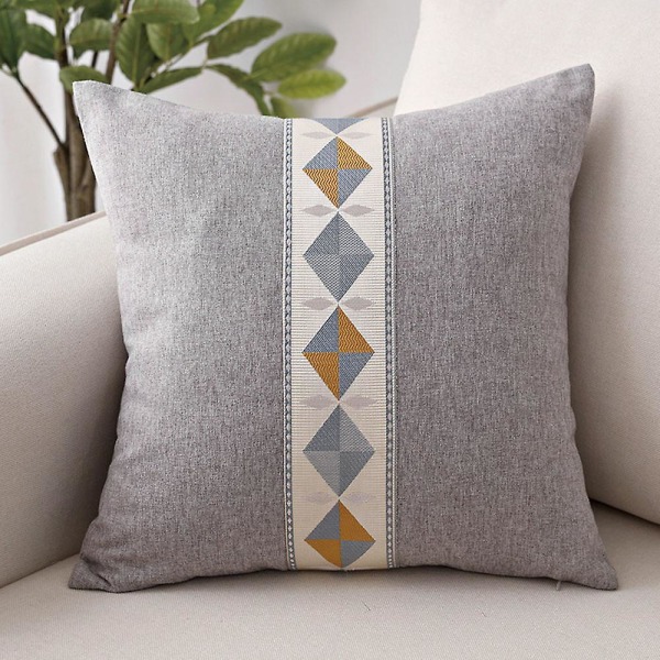 2 stk geometrisk broderi etnisk stil lin moderne enkel putetrekk gul 45*45cm 45*45cm gray