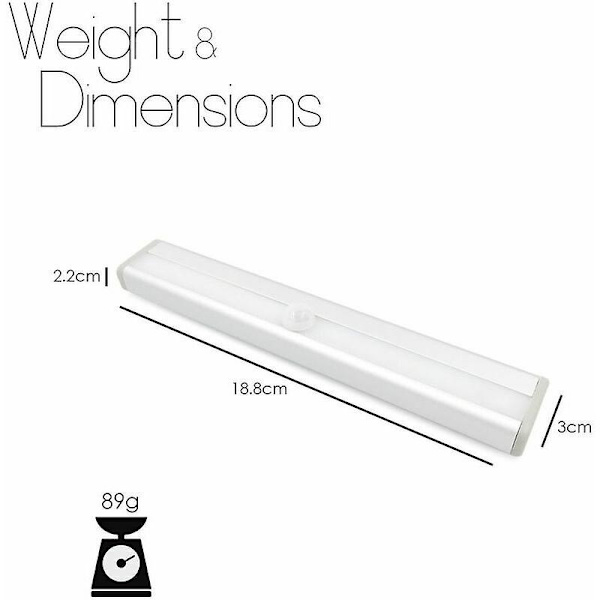 Sett med 3 10 LED-lamper, trådløs, USB-oppladbar, magnetisk, bevegelsessensor, bærbar. Skaplys