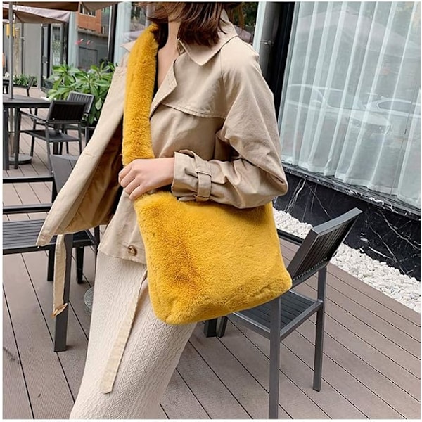 Kvinder Efterår Vinter Kunstpels Skuldertaske Plys Rem Crossbody Taske Fluffy Håndtaske-Sort