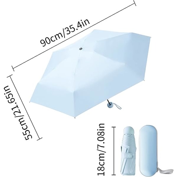 Sammenfoldelig paraply, 6 ribber mini paraply lille paraply med kapsel etui mini anti-UV paraply hurtig tør og ultra letvægts kompakt (blå)