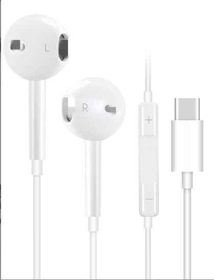 Kablede hodetelefoner for iPhone 17 / 17 PLUS / 17 PRO iPhone 16/16 PLUS/16 PRO/16 PRO MAX/16e/15/15 PLUS/15 PRO/15 PRO MAX Kontroll Hvit
