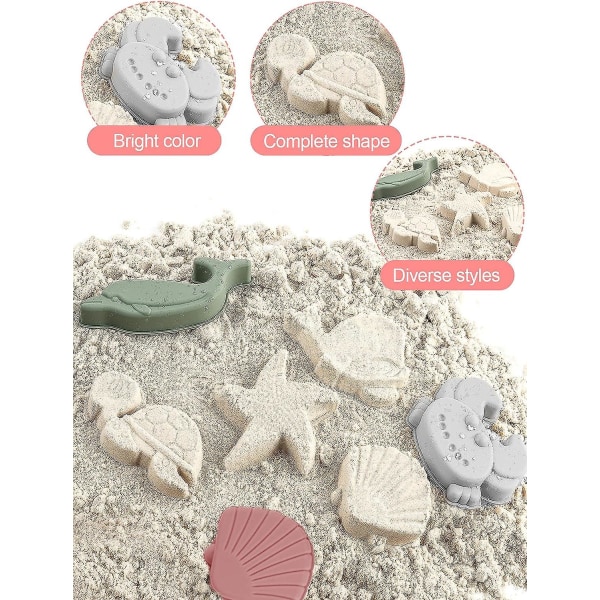 8 st Silikonstrandleksaker med Bärbar Strandväska - Silikon Sommar Barn Strandset med Sandleksaksformar