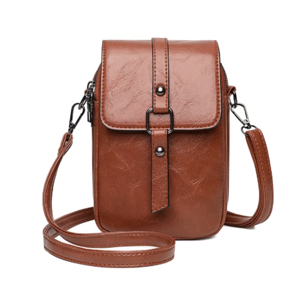 Liten crossbody-väska, fritidsväska, axelväska, mobiltelefonplånboksväskor, PU-läderväska, unisexväska, tvådelad väska, handbagage med stor kapacitet brown