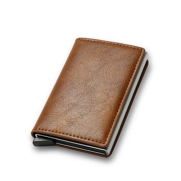 Korthållare i kolfiber Plånböcker Herr Rfid Svart Magic Trifold Läder Slim Mini Plånbok Liten Pengaväska Herrväskor Brun