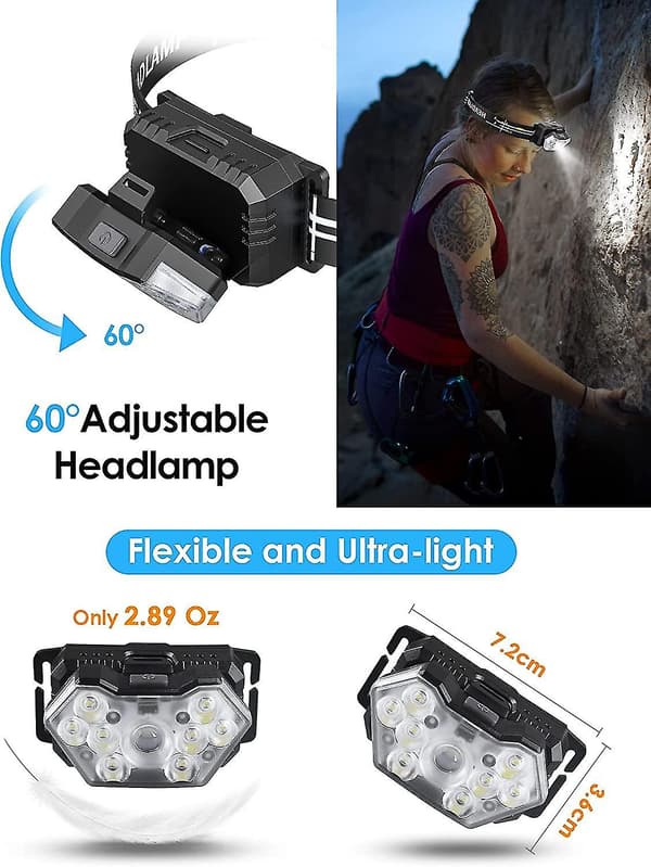Vanntett 12000 lumen hodelykt oppladbar hodelykt lyslampe 9 LED-lys