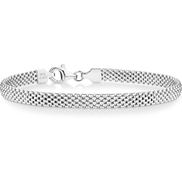 925 Sterling Silver Italienskt 5mm Mesh Link Chain Armband för kvinnor, tillverkat i Italien