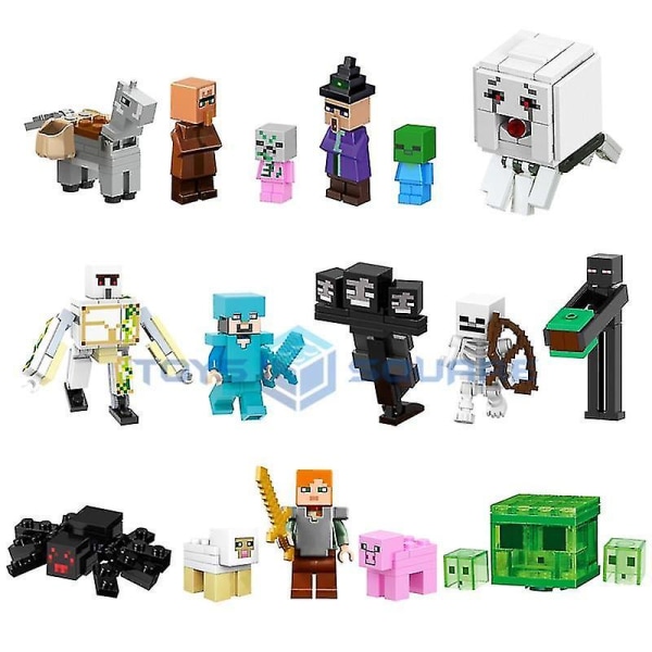 Herobrine Ghast Wither Steve Med Min Verden Actionfigurer Model Byggeklodser Mursten Sæt Gaver Legetøj Til Børn B set