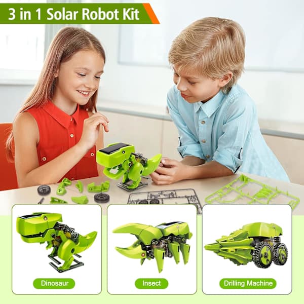Hot Bee Dinosaurleker for gutter og jenter, 3-i-1 Solar Robotleker, STEM-leker, 8 9 10 år gamle gutter og jenter, Byggesett