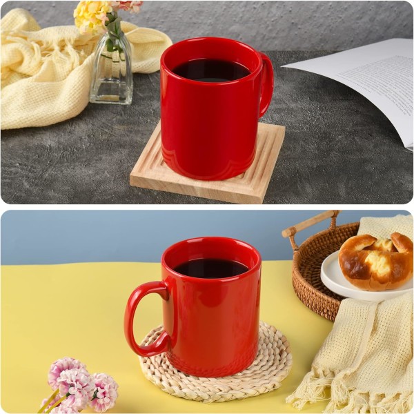 Ekstra stort keramisk kaffekrus med håndtag til kontor og hjem (rød)