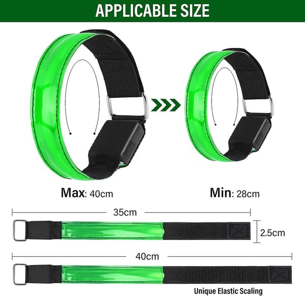 4 USB-genopladelige LED-lys armbånd, LED-reflekterende armbånd, justerbare flash-stropper.