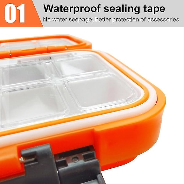 Vanntett fiskeutstyrsboks med dobbeltsidig agnlokk, fiskekrokboks, oppbevaringsboks for karpefluetilbehør [db] Orange