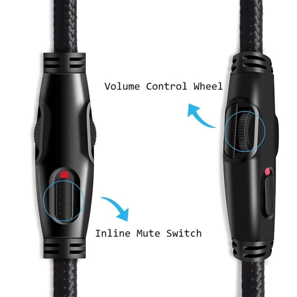 Flätat förlängningskabel för HyperX Cloud-headsetkabel Mute Volymkontroll B