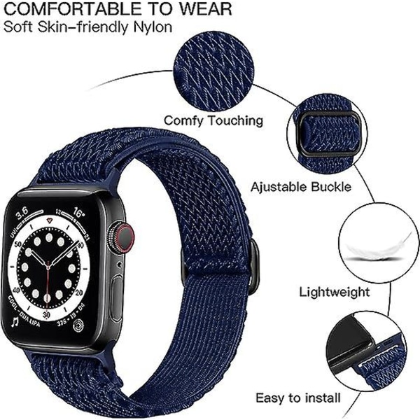 Elastiset rannekkeet, jotka ovat yhteensopivat Apple Watch -rannekkeiden kanssa, joustava Solo Loop -pehmeä nylon vaihtoranneke miehille / keskiyönsininen / koko: 49 mm