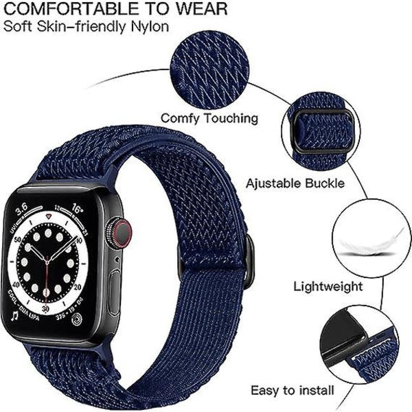 Elastiske bånd, der er kompatible med Apple Watch-bånd, elastisk solo-løkke, blød nylonrem, erstatningsbånd til kvinder, mænd/midnatsblå/størrelse: 49 mm
