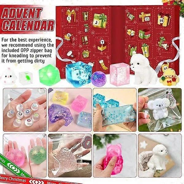 2026 Squishy Adventskalender, 24 st Sensoriska Fidgetleksaker, Mjuka Klämleksaker och Stressbollar, Överraskningsset för Barn