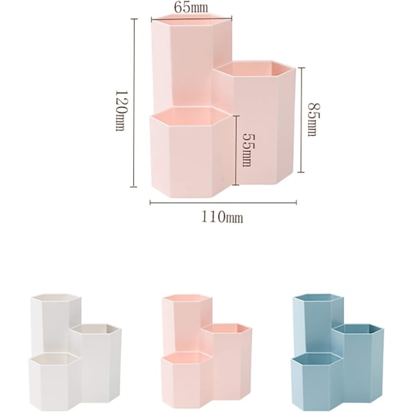 Kreativ multifunktionel sekskant makeup børste vase børste pot pen holder brevpapir opbevaring pen container skrivebord dekoration (Pink)