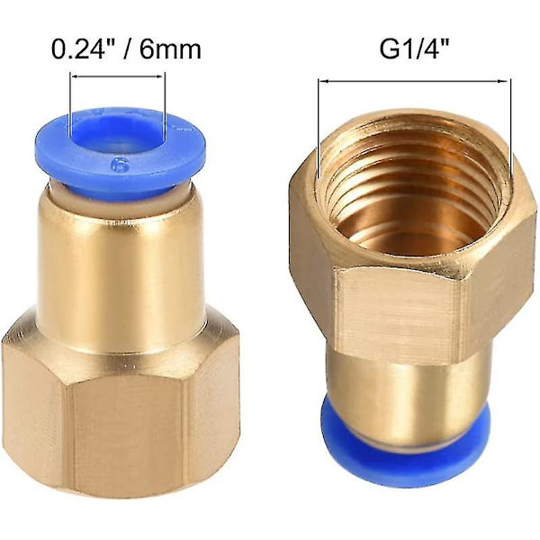 Trykkforbindelsesrørtilpasningsadapter 6mm rør ytre diameter x G1/4\" hunn rett pneumatisk tilkobling koble slangetilpasning 5stk (hy)