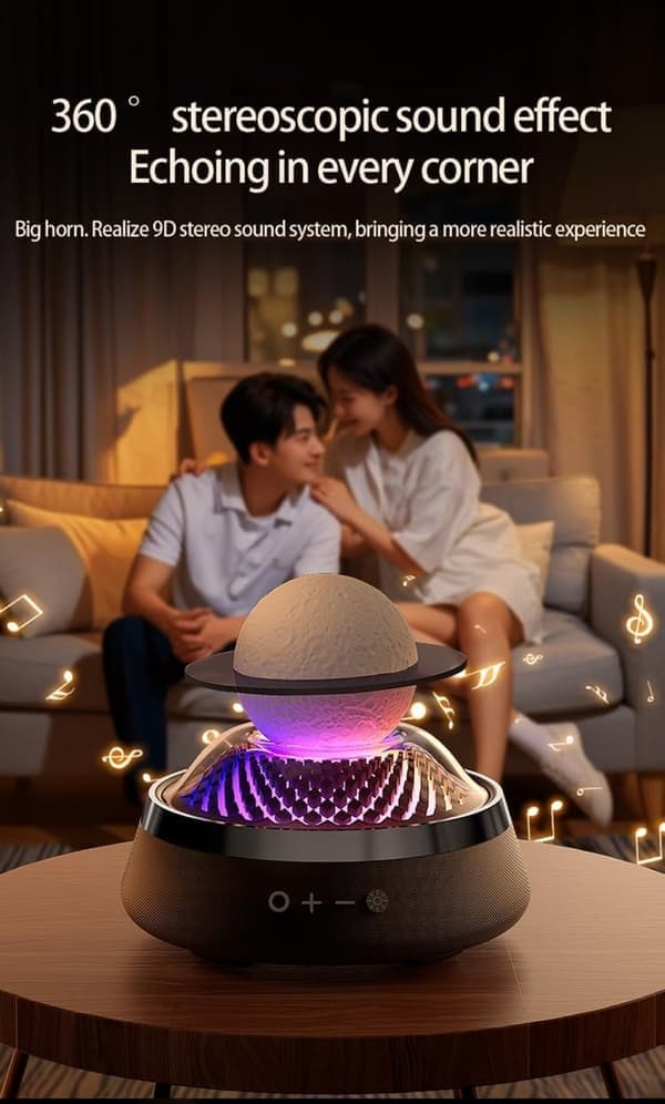 Bærbar Bluetooth-højttaler, æterisk oliediffuser, levitationsmånelampe, LED flydende Saturn-lampe med 6 farvetilstande bordlampe