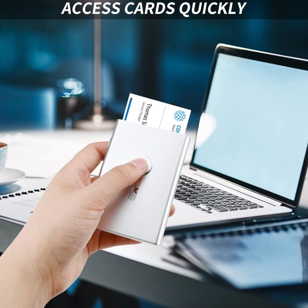 Visitkort, holder Bærbart kortbeskytter etui Aluminiumslegering Slim Card Wallet Automatisk Pop Up Pocket Visitkortetui (sølv)
