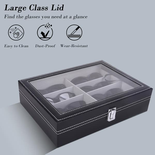 Læder 8 Dele Brilleopbevaring og Solbrille Display Etui Organizer, Sort