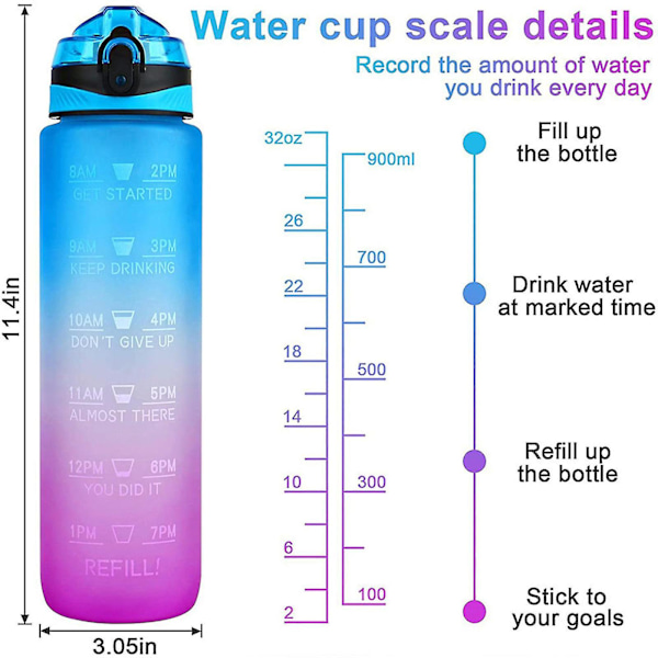 1000 ml gratis motivationsvattenflaska med tidsmarkör, fitnesskannor, gradientfärgade koppar, utomhusfrostad vattenflaska Style 1