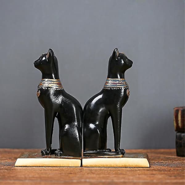 2 stk Retro Resin Egyptiske Katt Bokstøtter Studererom Innredning