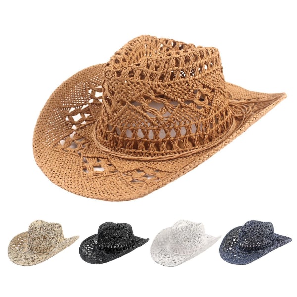 Cowboy-hattu Klassinen Vintage Hollow Out Unisex kihartuva reuna leveälierinen miesten aurinkohattu kalastushattu Khaki