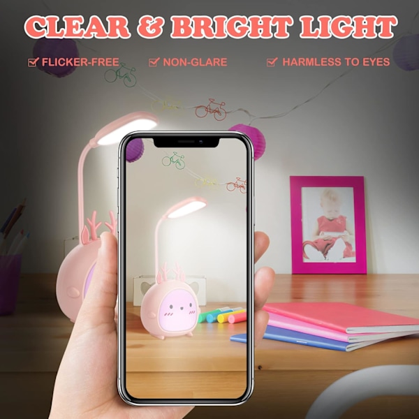 Bærbar LED-skrivebordslampe med nattlys, sammenleggbar leselampe, søt bordlampe for soverom, beste bursdags-, julegave til barn gutter eller jenter Pink Deer
