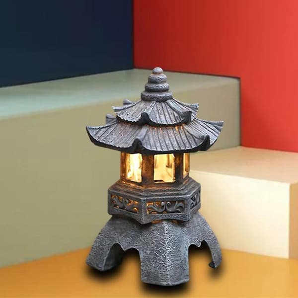 Pagode Lykt Hagelampe Solcellelampe Stein Pagode Dekorasjon