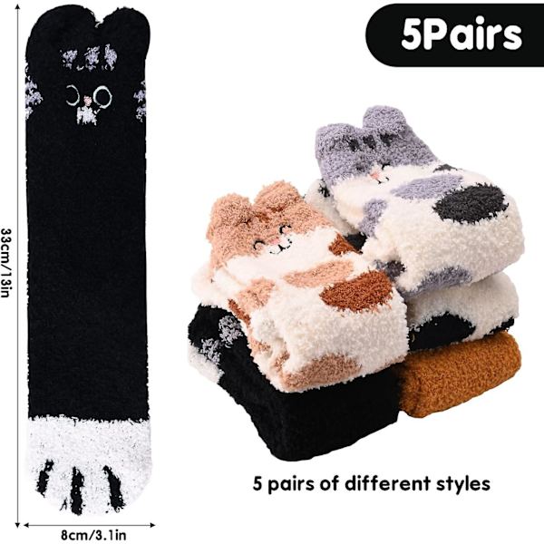 5 par fluffy sokker - søte kattepote-sengesokker