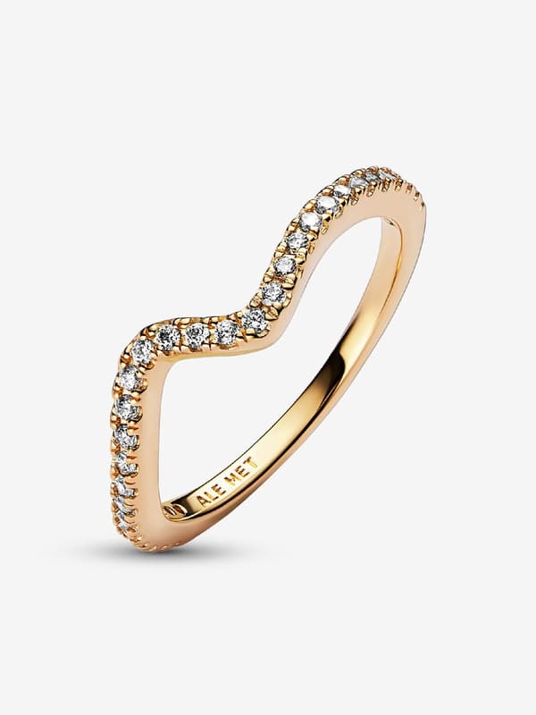 Pandora - Glittrande Våg Ring - 14k guldplätering Circumference: 54mm