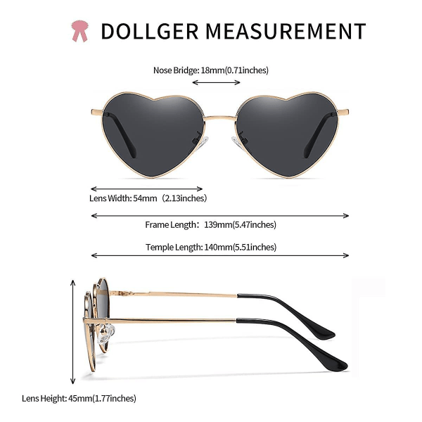 Nye, egnede hjertesolbriller Dame polariseret metalstel Trendy Søde hjerteformede solbriller Uv400 beskyttelsesort linse