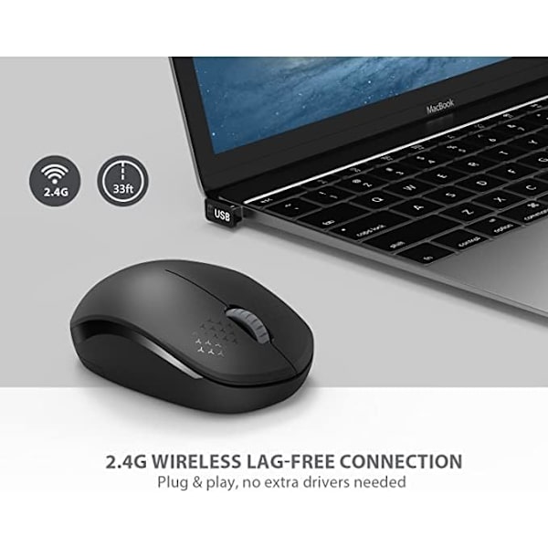 Trådløs lydløs mus, 2,4 GHz med USB-modtager, 1600 DPI optisk sensor, Plug & Play, ambidextrous, PC/Mac/bærbar - Mint