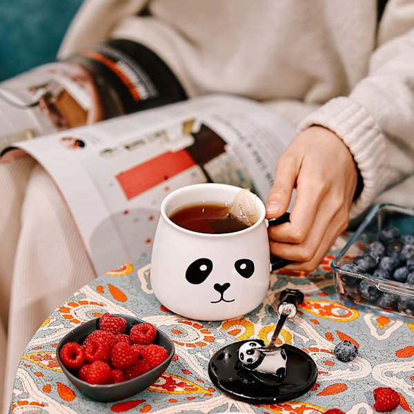 Lazzy Panda -muki, söpö keraaminen kahvimuki 3D-pandakannella ja lusikalla, 3D-pandakahvimuki, uutuuskahvi-, tee- ja maitomuki, lahjat