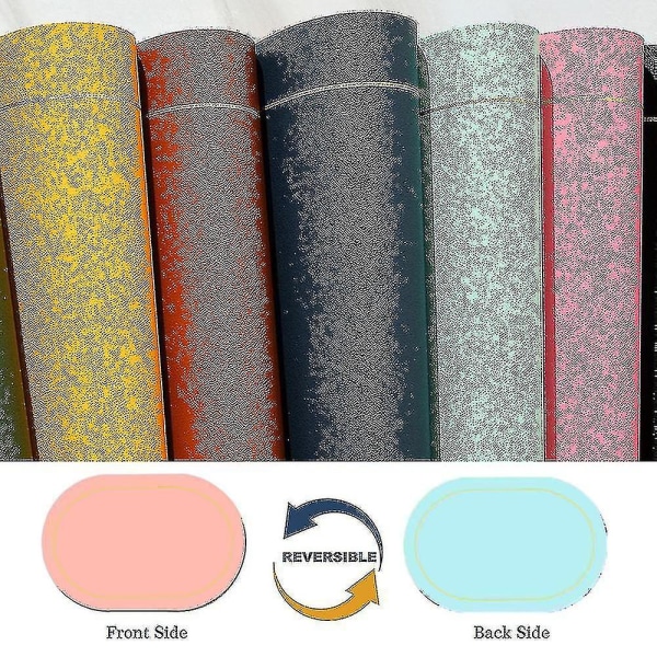Faux läder placemats set om 4 - Dubbelsidig färg oval design matbord mattor vattentät värmebeständig heminredning -xx Light pink