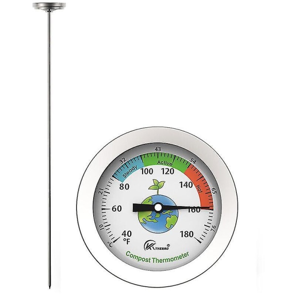 Komposttermometer - Rustfrit ståltermometer til kompostering i hjemmet og haven - 54 mm diameter C & F urskive, 500 mm temperatursonde Cisea kompost
