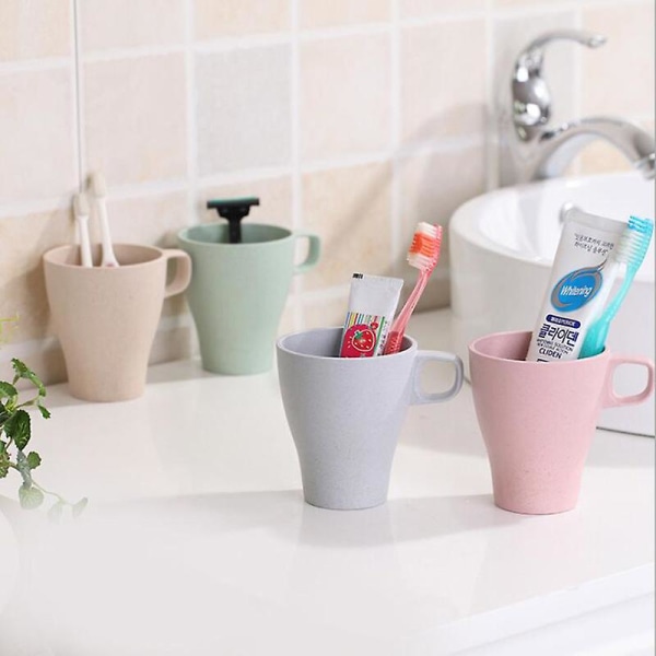 Bambubägare utan melamin - Lätt och robust som te-, camping- eller barnkopp - Set om 4 gröna, blå, beige och rosa, BPA-fria, diskmaskinssäkra