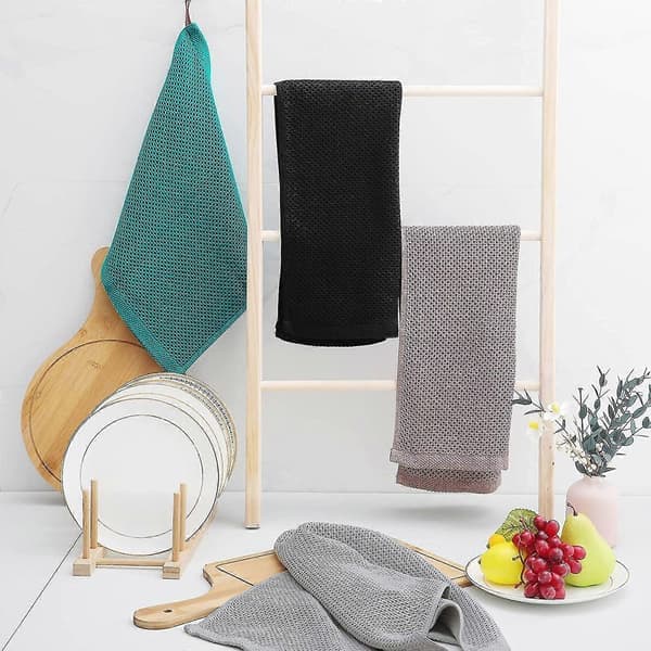 6-pak bomuldsvaffelvævede køkkenviskestykker, ultrabløde absorberende hurtigtørrende viskestykker sorte 34*73 cm Black 34*73cm