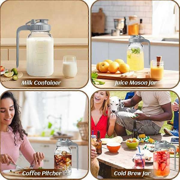 2-pack 946 ml Glaskanna med Lock - Gräddkanna för Solte, Juice, Kallbryggt Kaffe, Förvaringsbehållare för Bröstmjölk