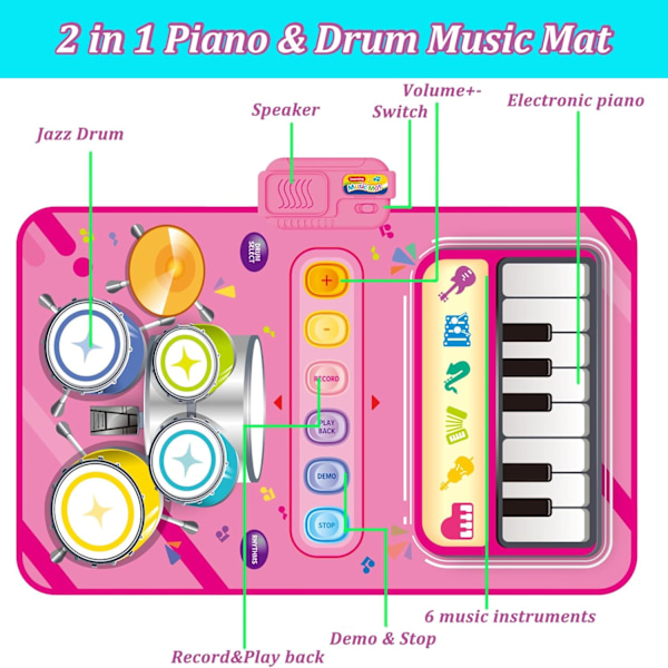 2 in 1 Musiikkimatto Lahjat Tytöille Lasten Lelut 3-6 Vuotiaille Tytöille Pojille, Kouluttavat Musiikkilelut 3-6 Vuotiaille Tytöille Pojille
