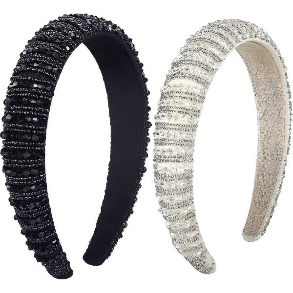 Crystal Rhinestone pannband (2 st, svart, vit)