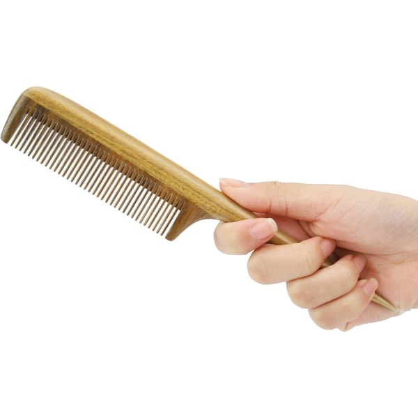 Håndlavet grøn sandeltræ-trækam - 100 % naturlig, antistatisk og duftende hårfjerner til mænd og kvinder (fintand-halekam)