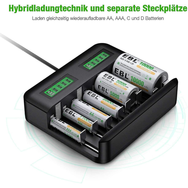 Batteriladdare 8x med LCD-skärm 8-fack Snabbladdare USB Hy