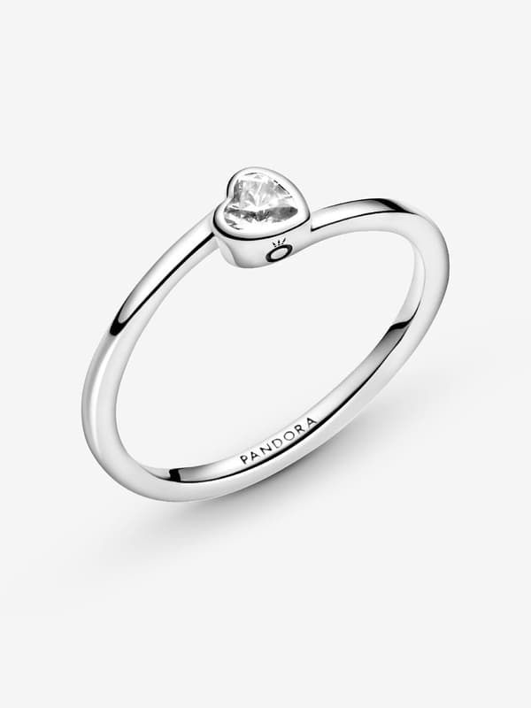 Pandora - Klar Vinklet Hjerte Solitaire Ring - Sterlingsølv Circumference: 58mm