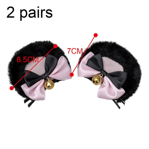 2 par Bear Ears Bell Hårspænder, Runde Ører Hårnåle Sød hovedbeklædning Tilbehør til piger White pink- black pink